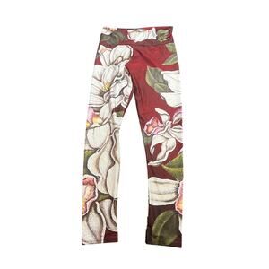 ELEONORA‎ FERRAGATTA $148 Yoga LEGGINGS Floral Nature Red Pants Women Sz large